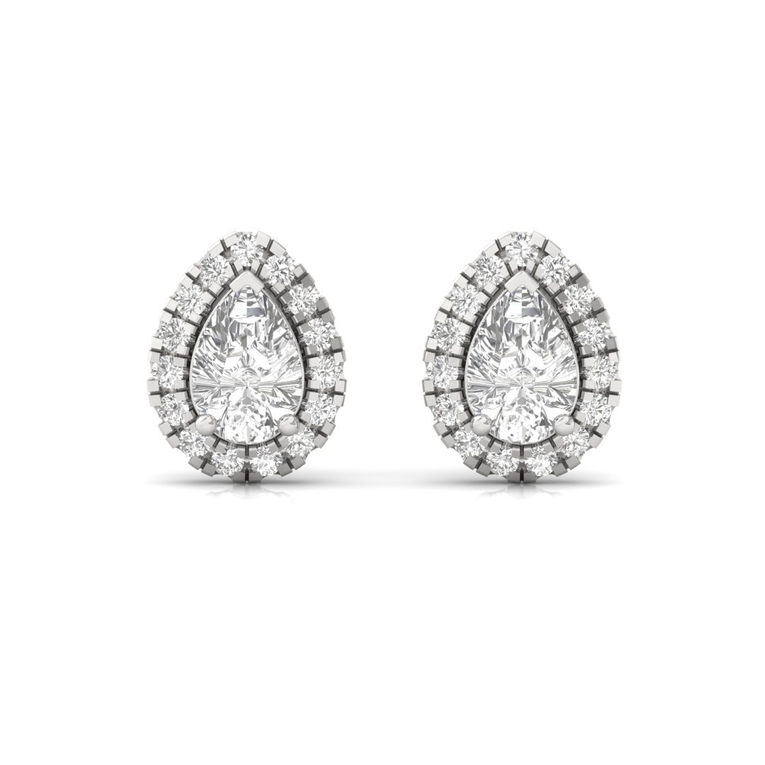 Pear Cut Halo Diamond Stud Earrings | Lab Grown Diamond Earrings | Silver | 10K | 14K | 18K - View 2