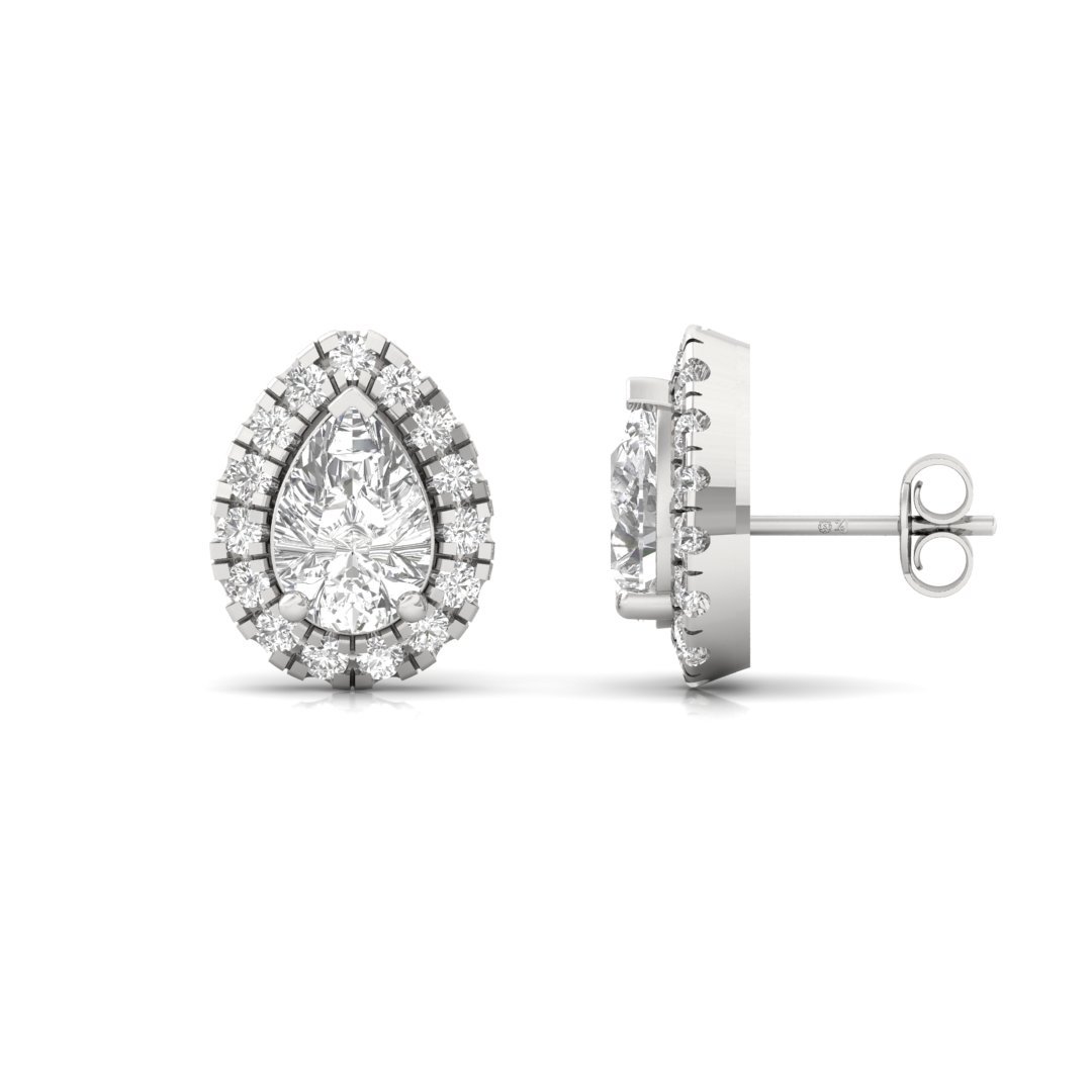 Pear Cut Halo Diamond Stud Earrings | Lab Grown Diamond Earrings | Silver | 10K | 14K | 18K - Main View