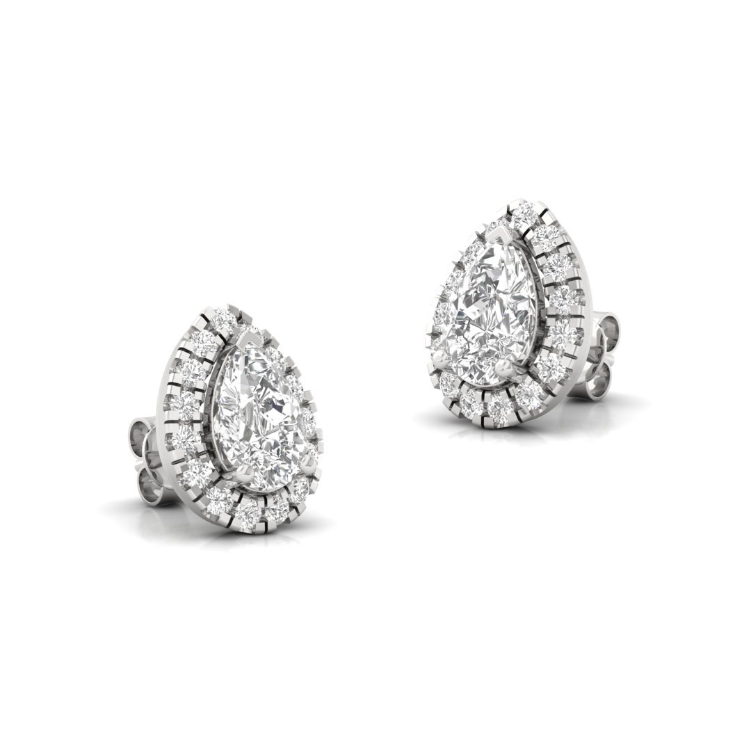 Pear Cut Halo Diamond Stud Earrings | Lab Grown Diamond Earrings | Silver | 10K | 14K | 18K - View 3