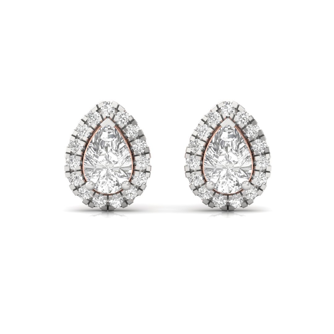 Pear Cut Halo Diamond Stud Earrings | Lab Grown Diamond Earrings | Silver | 10K | 14K | 18K - View 2
