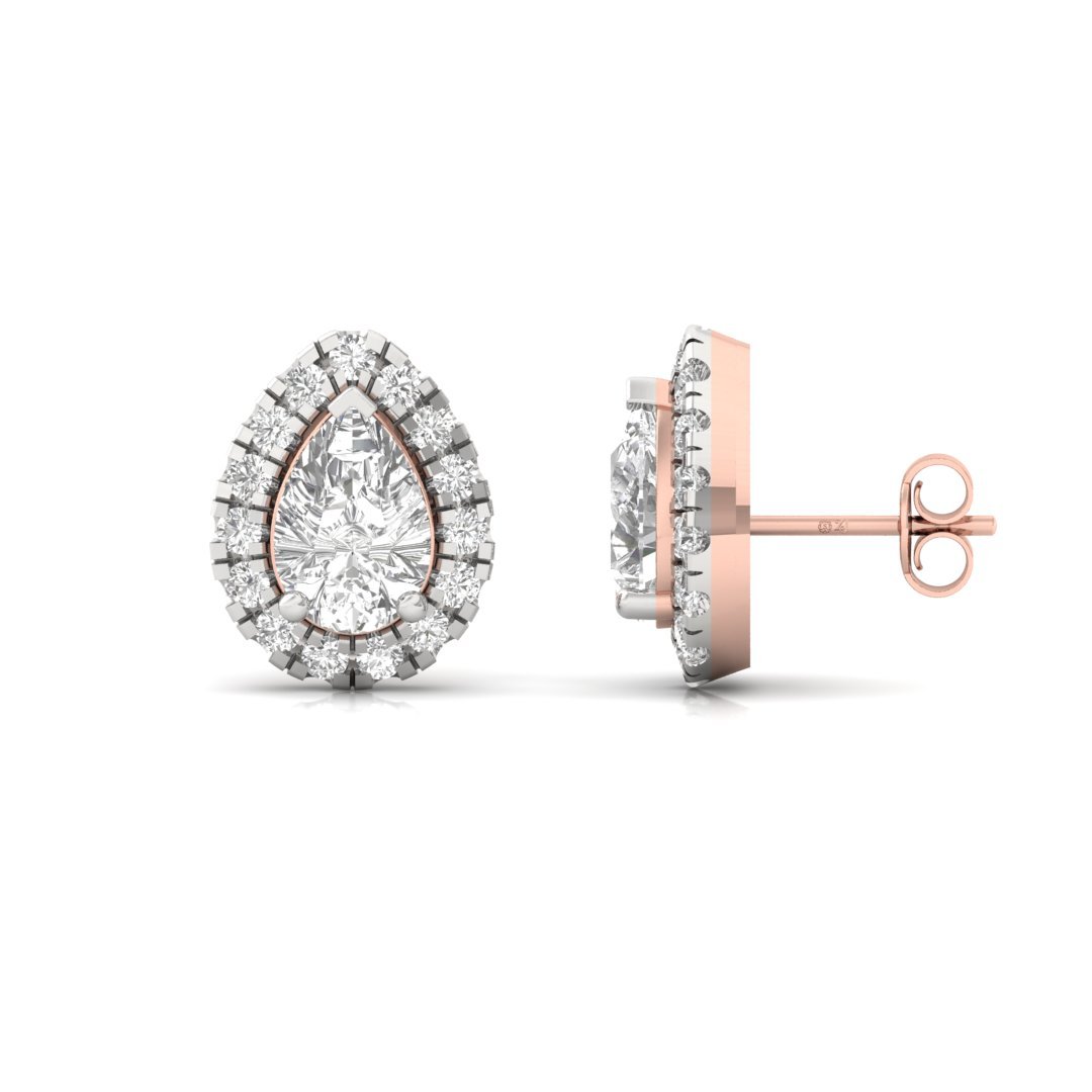 Pear Cut Halo Diamond Stud Earrings | Lab Grown Diamond Earrings | Silver | 10K | 14K | 18K - Rose Gold Main View