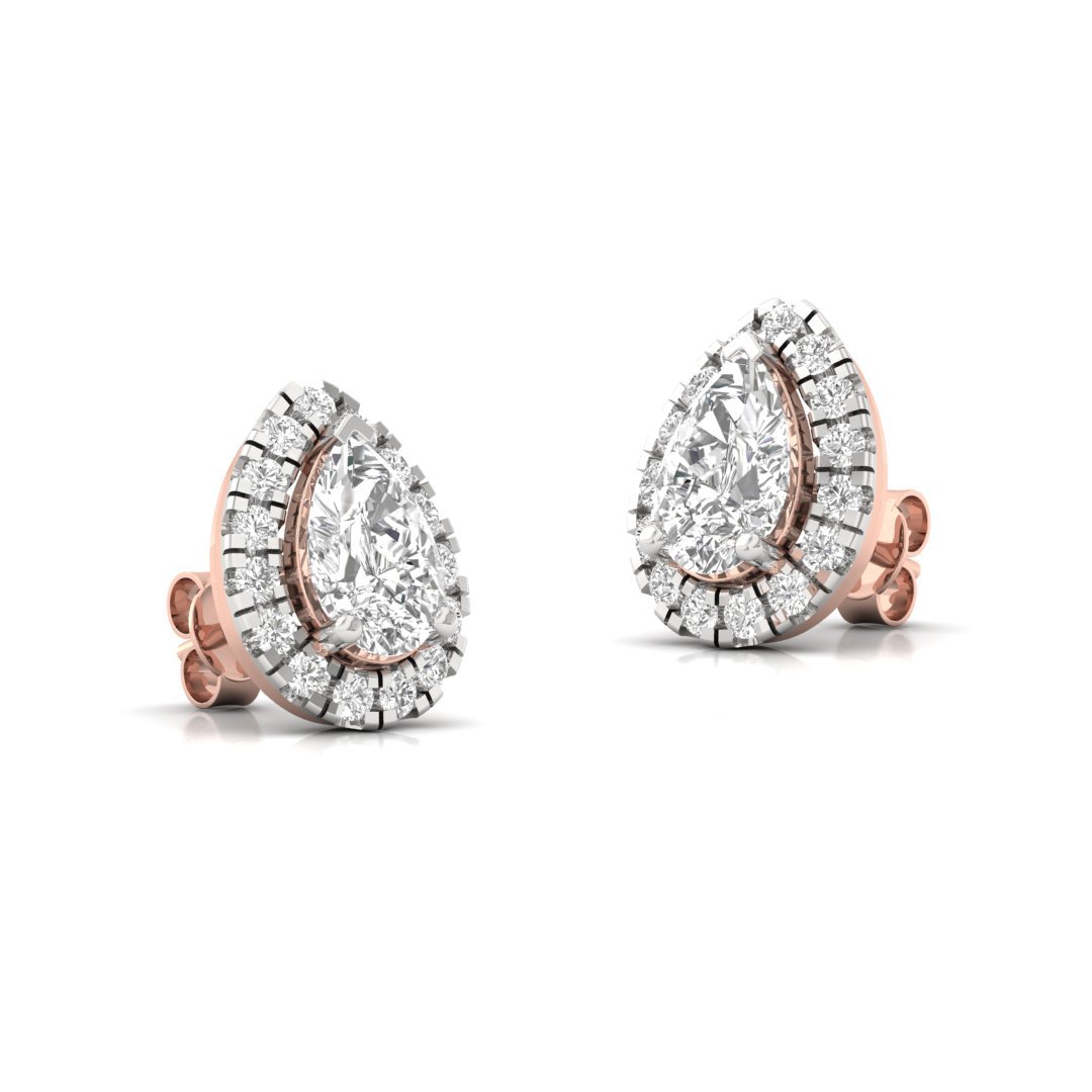 Pear Cut Halo Diamond Stud Earrings | Lab Grown Diamond Earrings | Silver | 10K | 14K | 18K - View 3