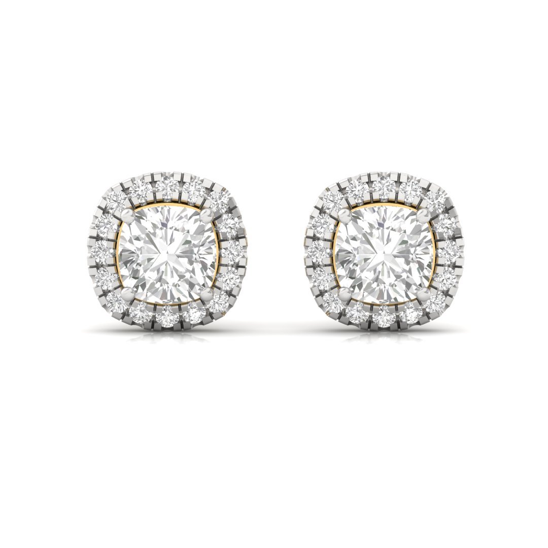 Cushion Halo Diamond Stud Earrings | Round Accent Lab Grown Diamond Earrings | Silver | 10K | 14K | 18K - View 2