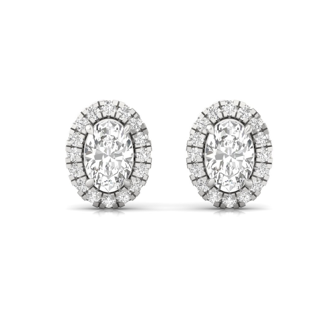 Oval Halo Diamond Stud Earrings | Lab Grown Diamond Earrings | Silver | 10K | 14K | 18K - View 2