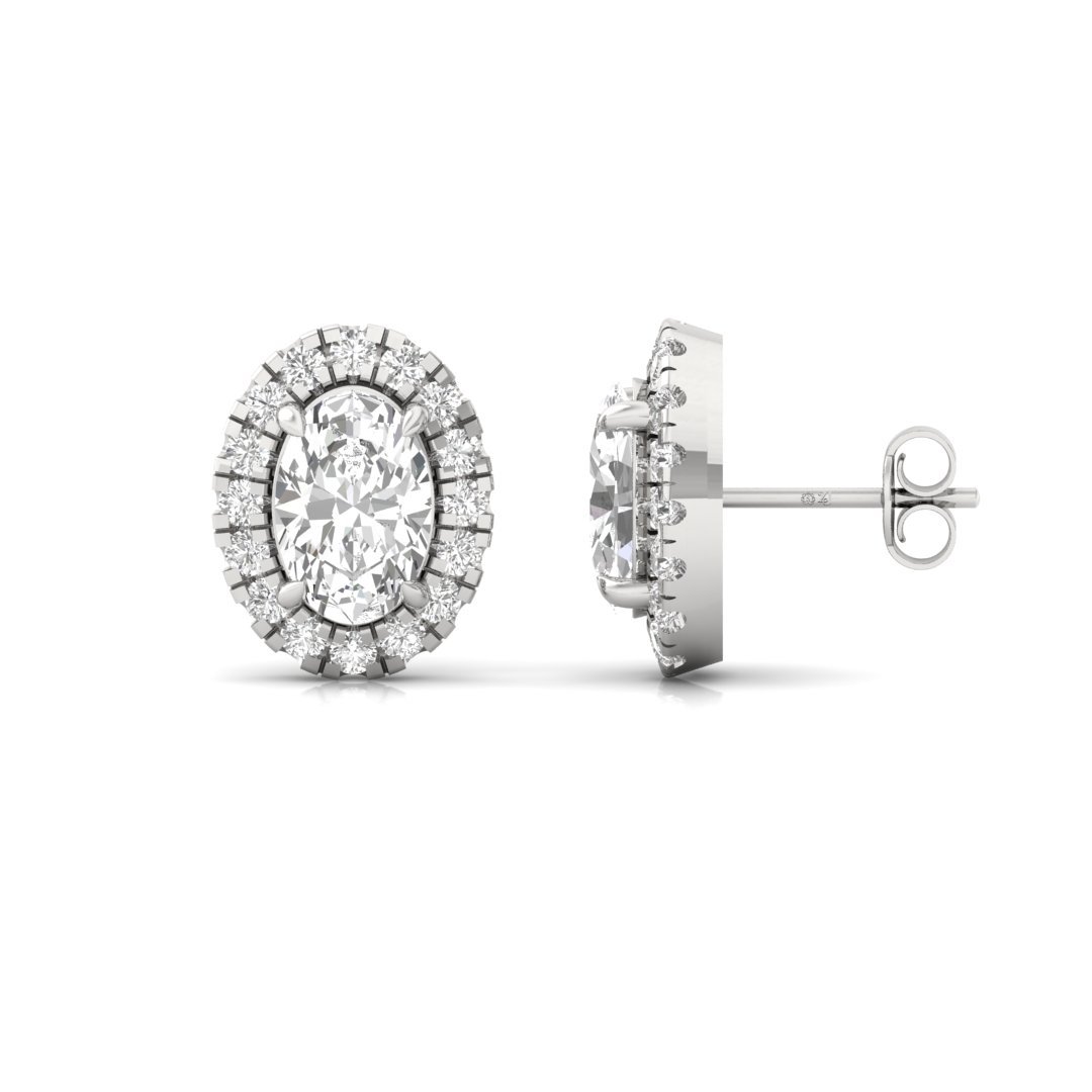 Oval Halo Diamond Stud Earrings | Lab Grown Diamond Earrings | Silver | 10K | 14K | 18K - Main View