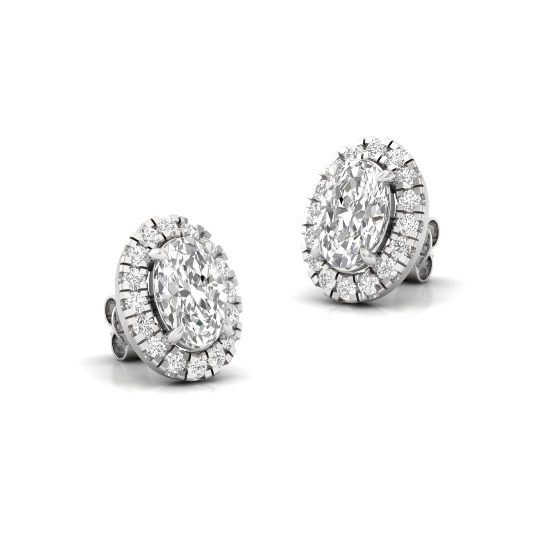 Oval Halo Diamond Stud Earrings | Lab Grown Diamond Earrings | Silver | 10K | 14K | 18K - View 3