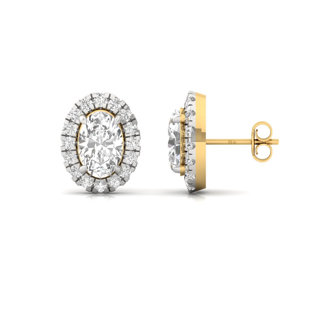 Oval Halo Diamond Stud Earrings | Lab Grown Diamond Earrings | Silver | 10K | 14K | 18K - Gold Main View