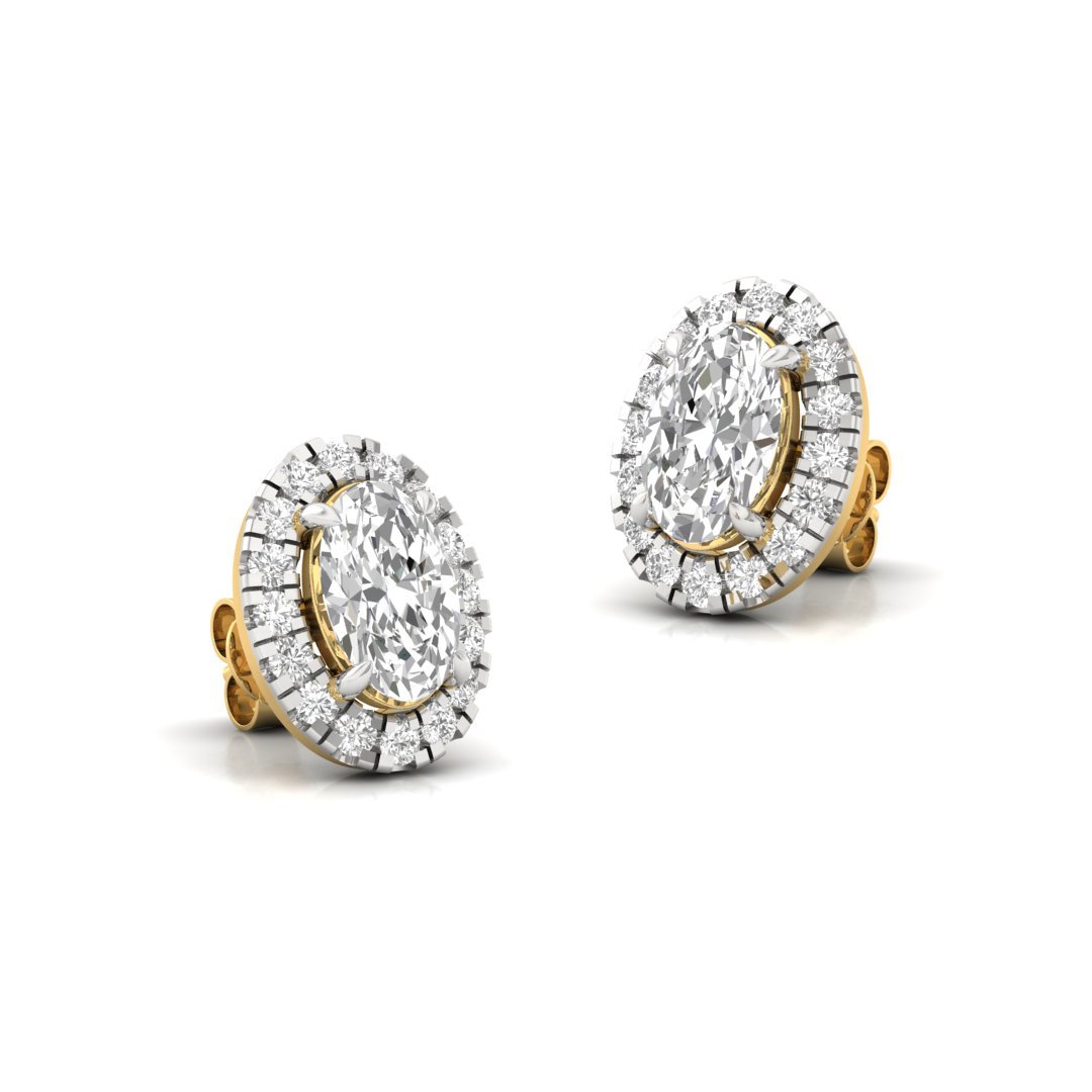 Oval Halo Diamond Stud Earrings | Lab Grown Diamond Earrings | Silver | 10K | 14K | 18K - View 3