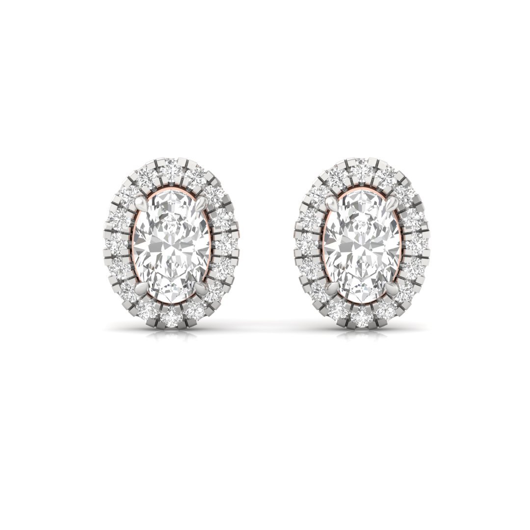 Oval Halo Diamond Stud Earrings | Lab Grown Diamond Earrings | Silver | 10K | 14K | 18K - View 2
