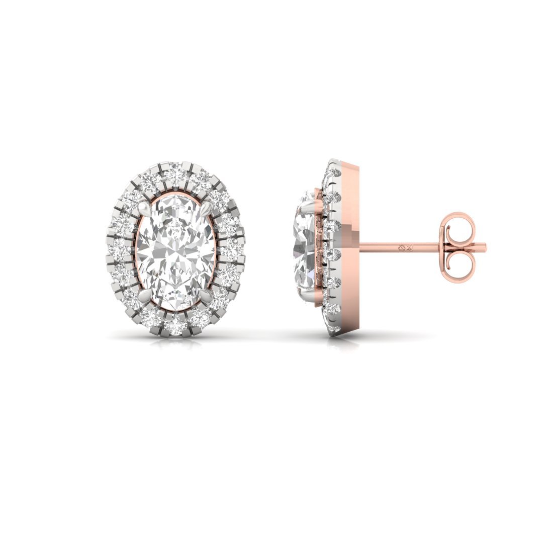 Oval Halo Diamond Stud Earrings | Lab Grown Diamond Earrings | Silver | 10K | 14K | 18K - Rose Gold Main View