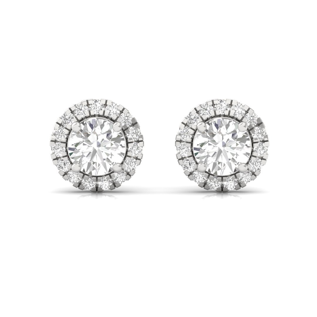Round Halo Diamond Stud Earrings | Lab Grown Diamond Earrings | Silver | 10K | 14K | 18K - View 2