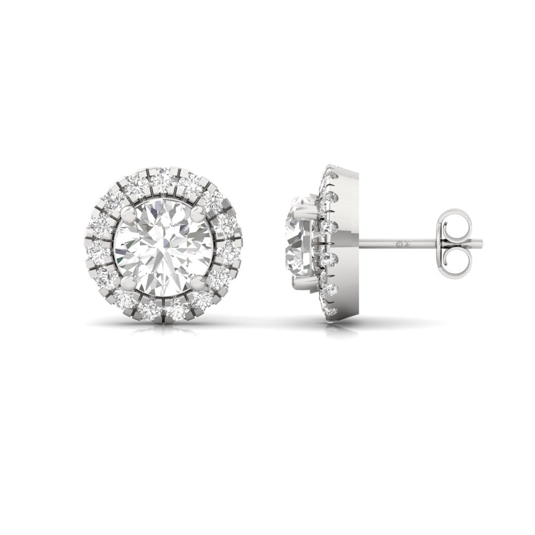 Round Halo Diamond Stud Earrings | Lab Grown Diamond Earrings | Silver | 10K | 14K | 18K - Main View