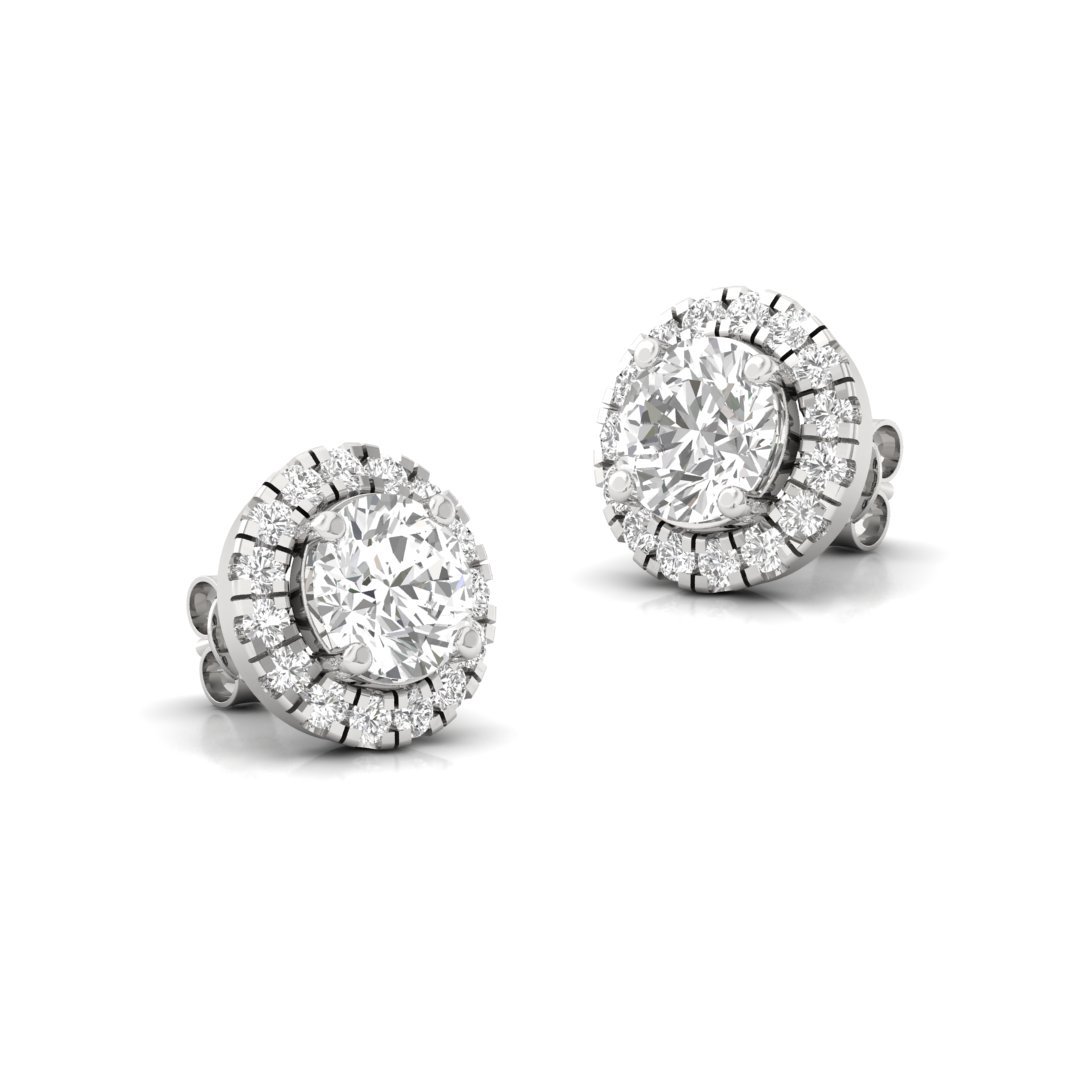 Round Halo Diamond Stud Earrings | Lab Grown Diamond Earrings | Silver | 10K | 14K | 18K - View 3
