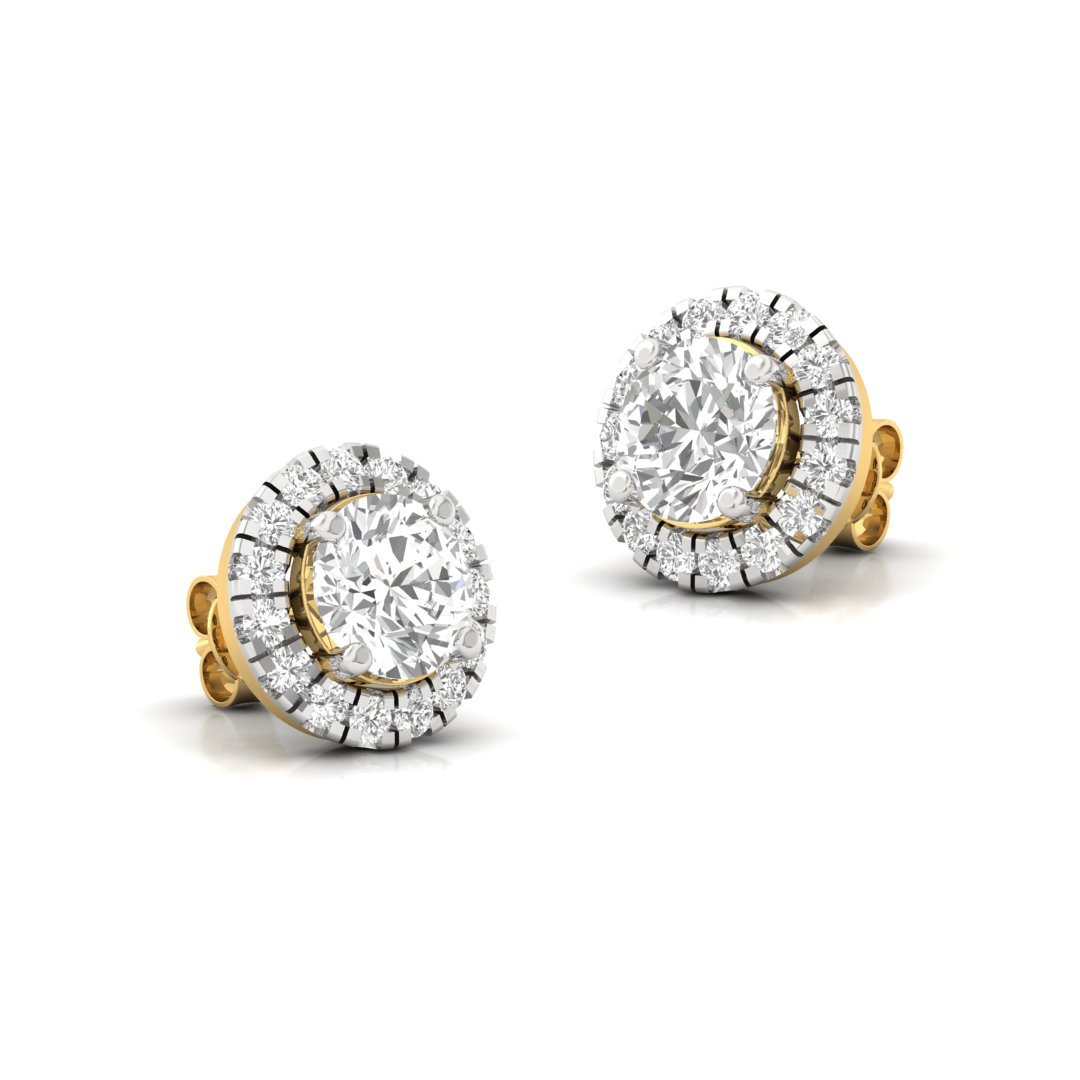 Round Halo Diamond Stud Earrings | Lab Grown Diamond Earrings | Silver | 10K | 14K | 18K - View 3
