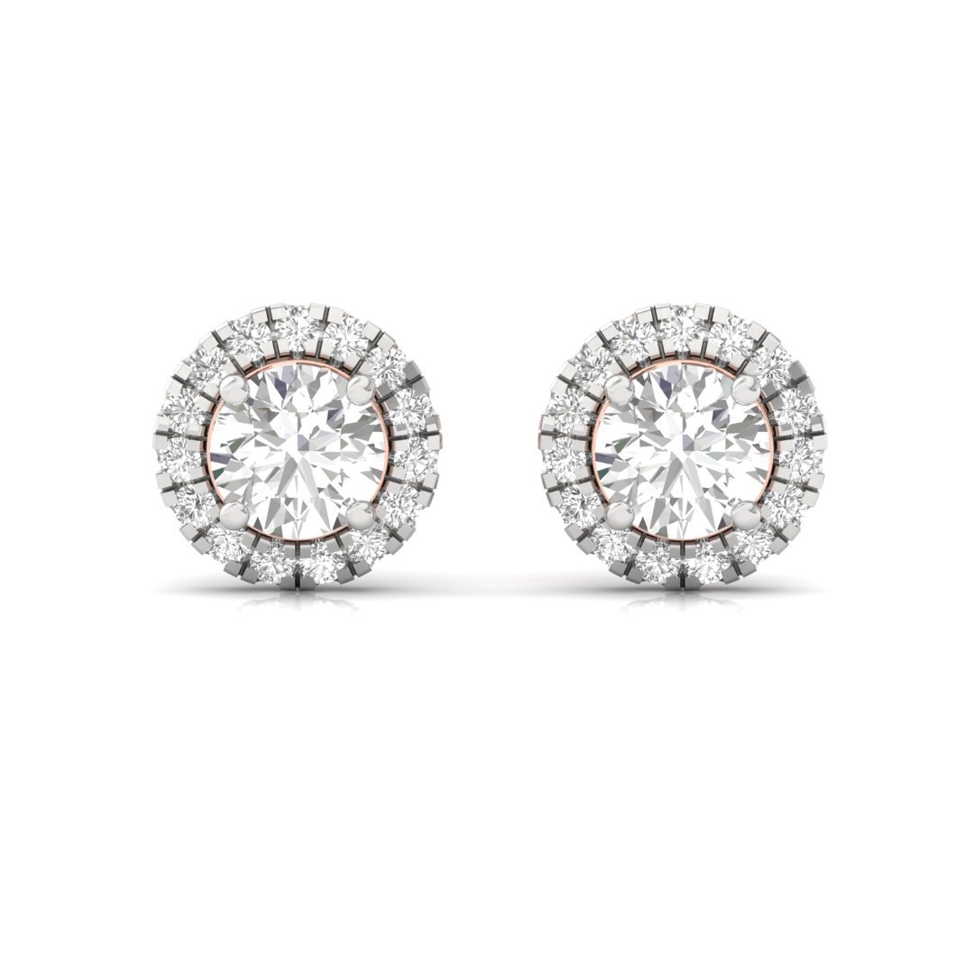 Round Halo Diamond Stud Earrings | Lab Grown Diamond Earrings | Silver | 10K | 14K | 18K - View 2