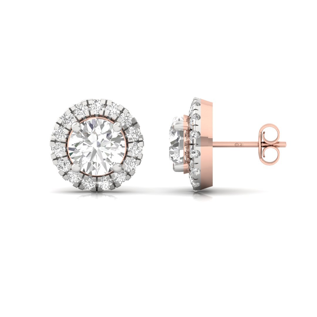 Round Halo Diamond Stud Earrings | Lab Grown Diamond Earrings | Silver | 10K | 14K | 18K - Rose Gold Main View