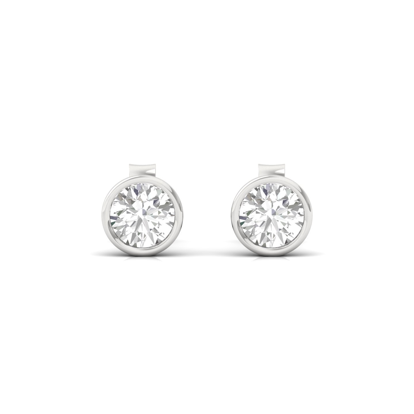 Round Bezel Set Diamond Stud Earrings | Lab Grown Diamond Earrings | Silver | 10K | 14K | 18K - View 2