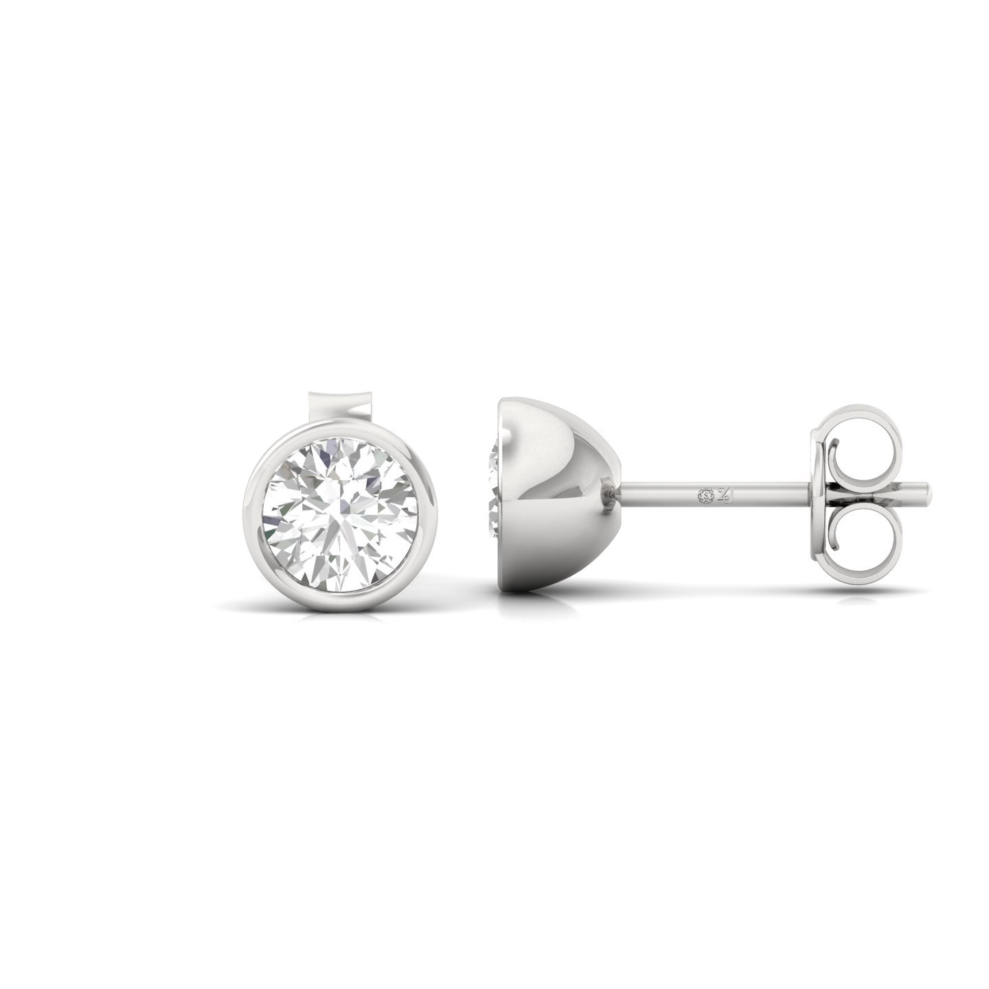 Round Bezel Set Diamond Stud Earrings | Lab Grown Diamond Earrings | Silver | 10K | 14K | 18K - Main View