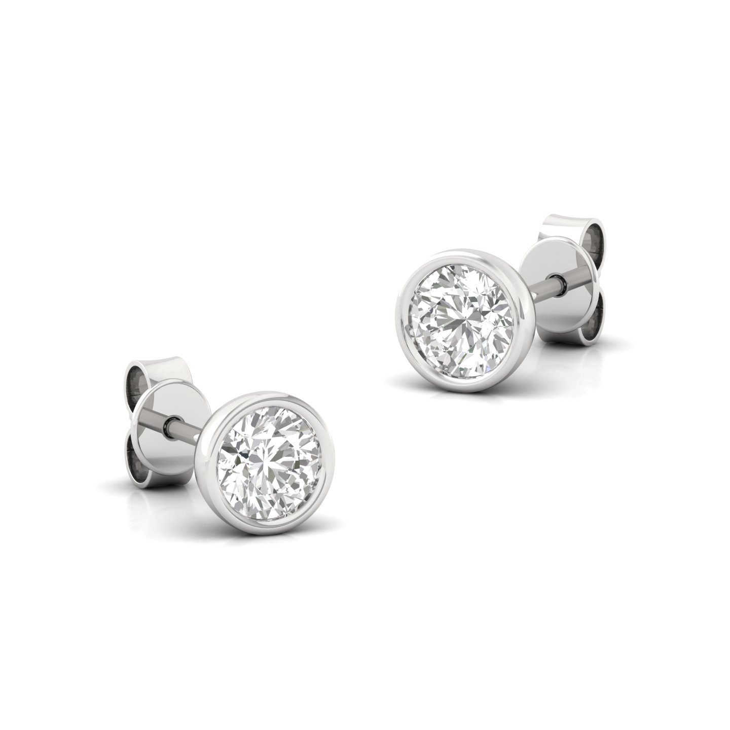 Round Bezel Set Diamond Stud Earrings | Lab Grown Diamond Earrings | Silver | 10K | 14K | 18K - View 3