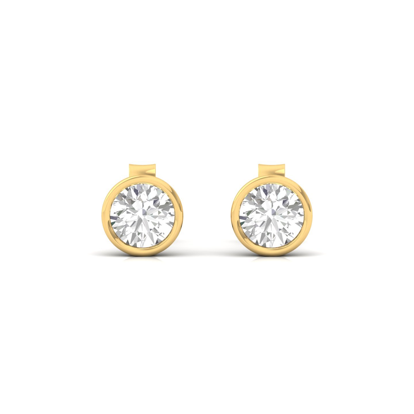 Round Bezel Set Diamond Stud Earrings | Lab Grown Diamond Earrings | Silver | 10K | 14K | 18K - View 2