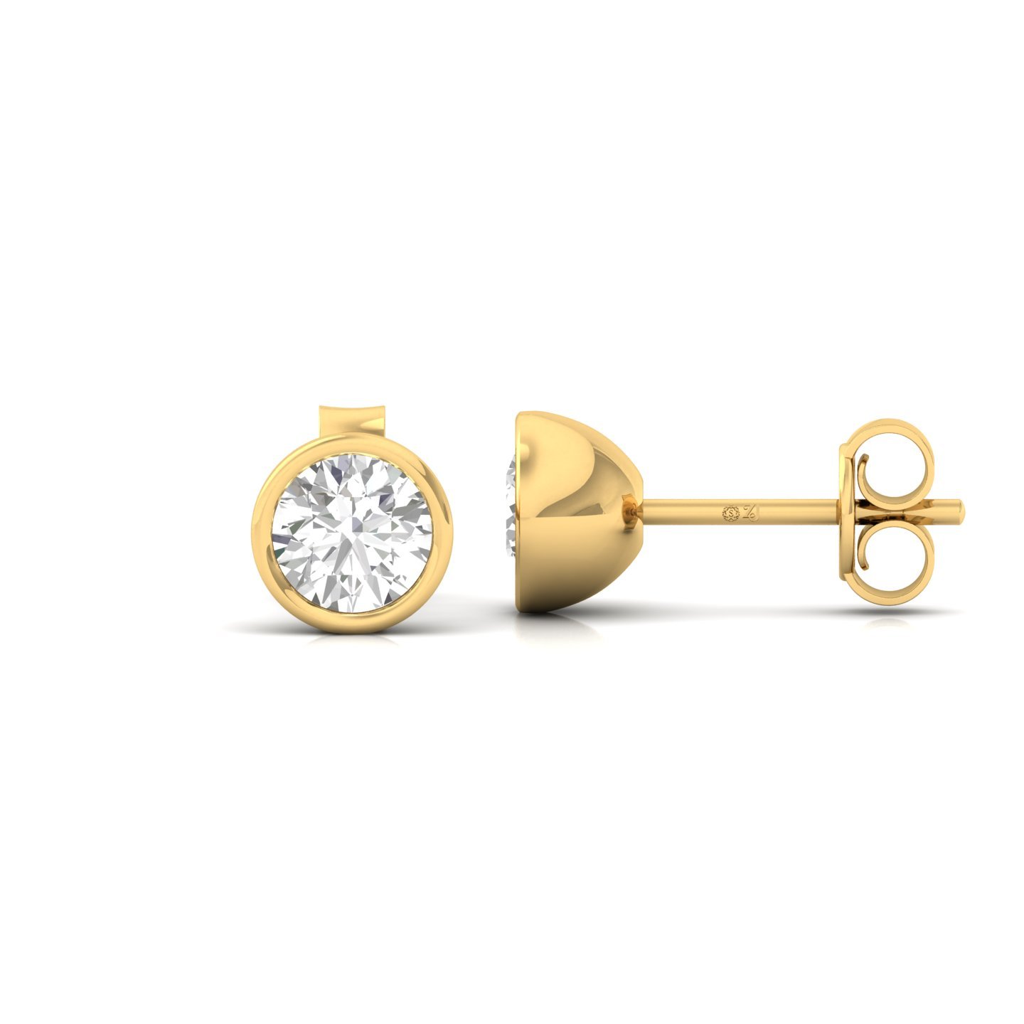 Round Bezel Set Diamond Stud Earrings | Lab Grown Diamond Earrings | Silver | 10K | 14K | 18K - Gold Main View
