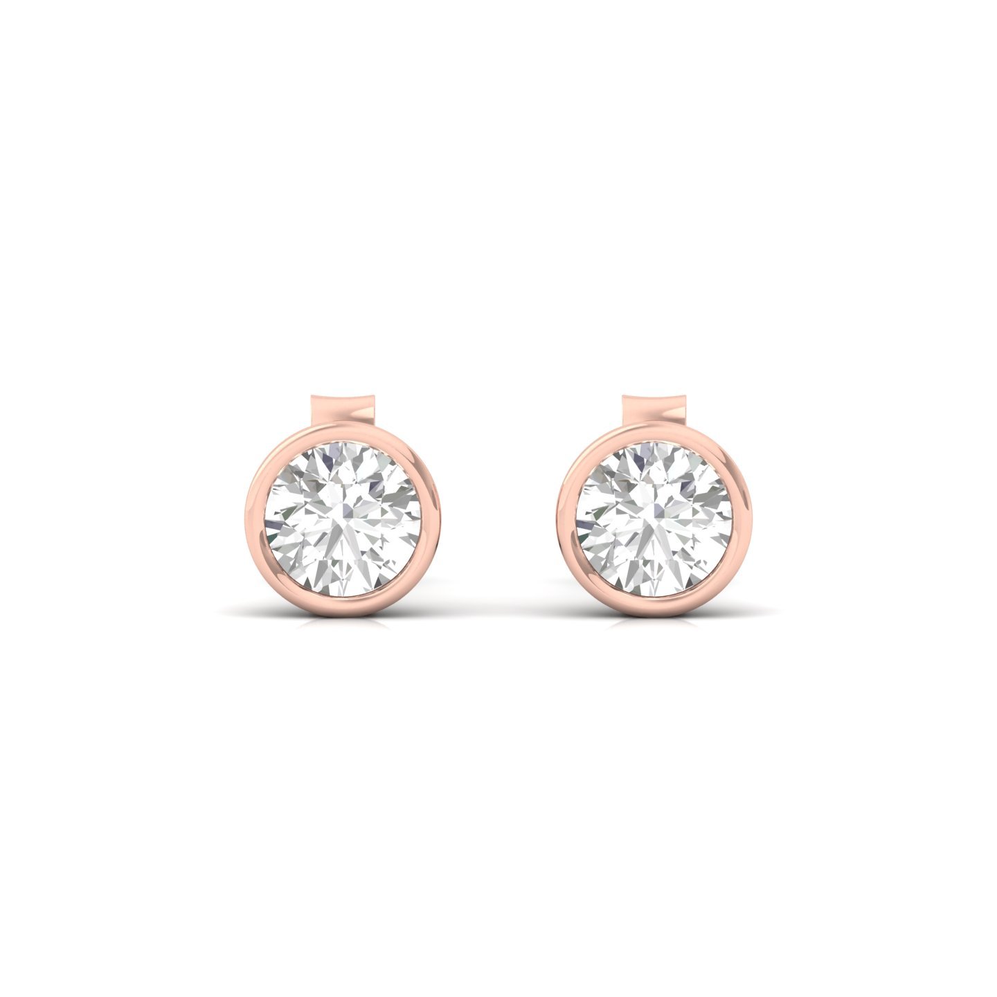 Round Bezel Set Diamond Stud Earrings | Lab Grown Diamond Earrings | Silver | 10K | 14K | 18K - View 2