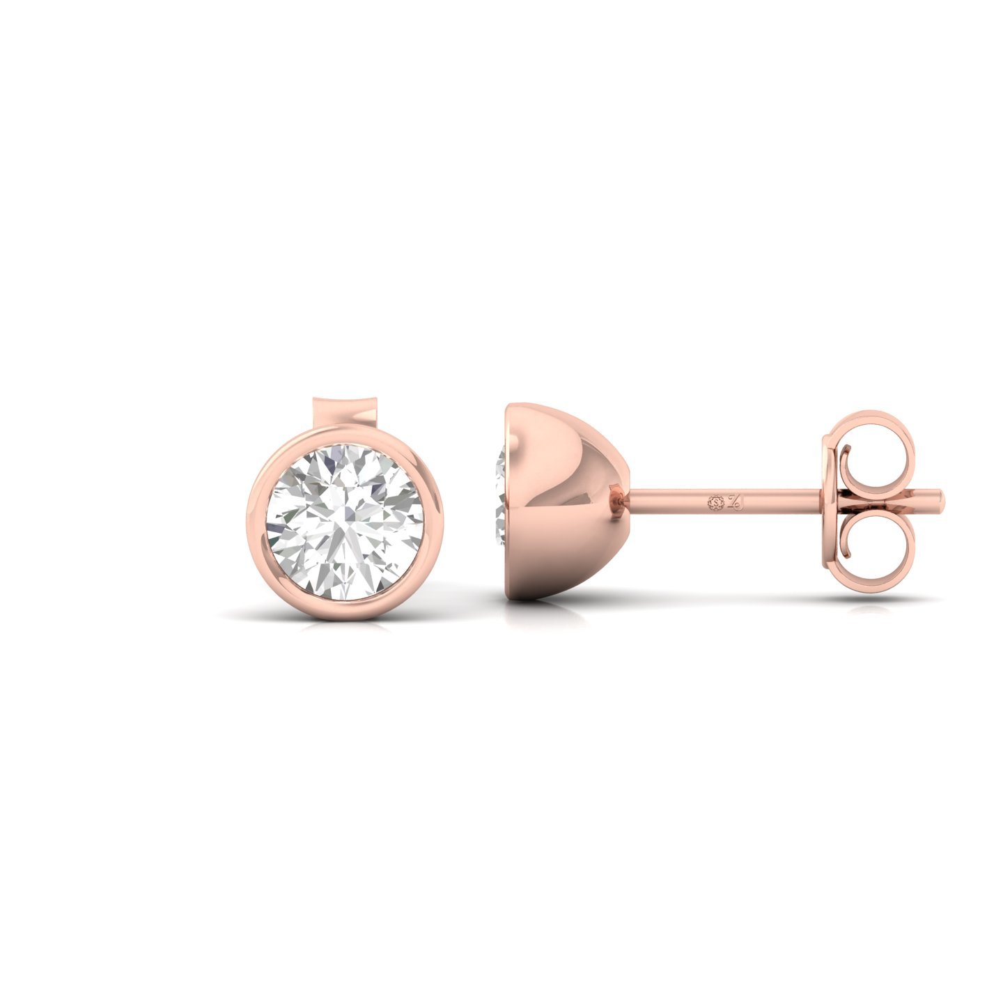 Round Bezel Set Diamond Stud Earrings | Lab Grown Diamond Earrings | Silver | 10K | 14K | 18K - Rose Gold Main View