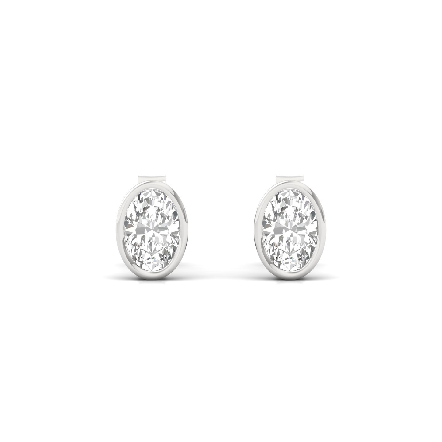 Oval Bezel Set Diamond Stud Earrings | Lab Grown Diamond Earrings | Silver | 10K | 14K | 18K - View 2