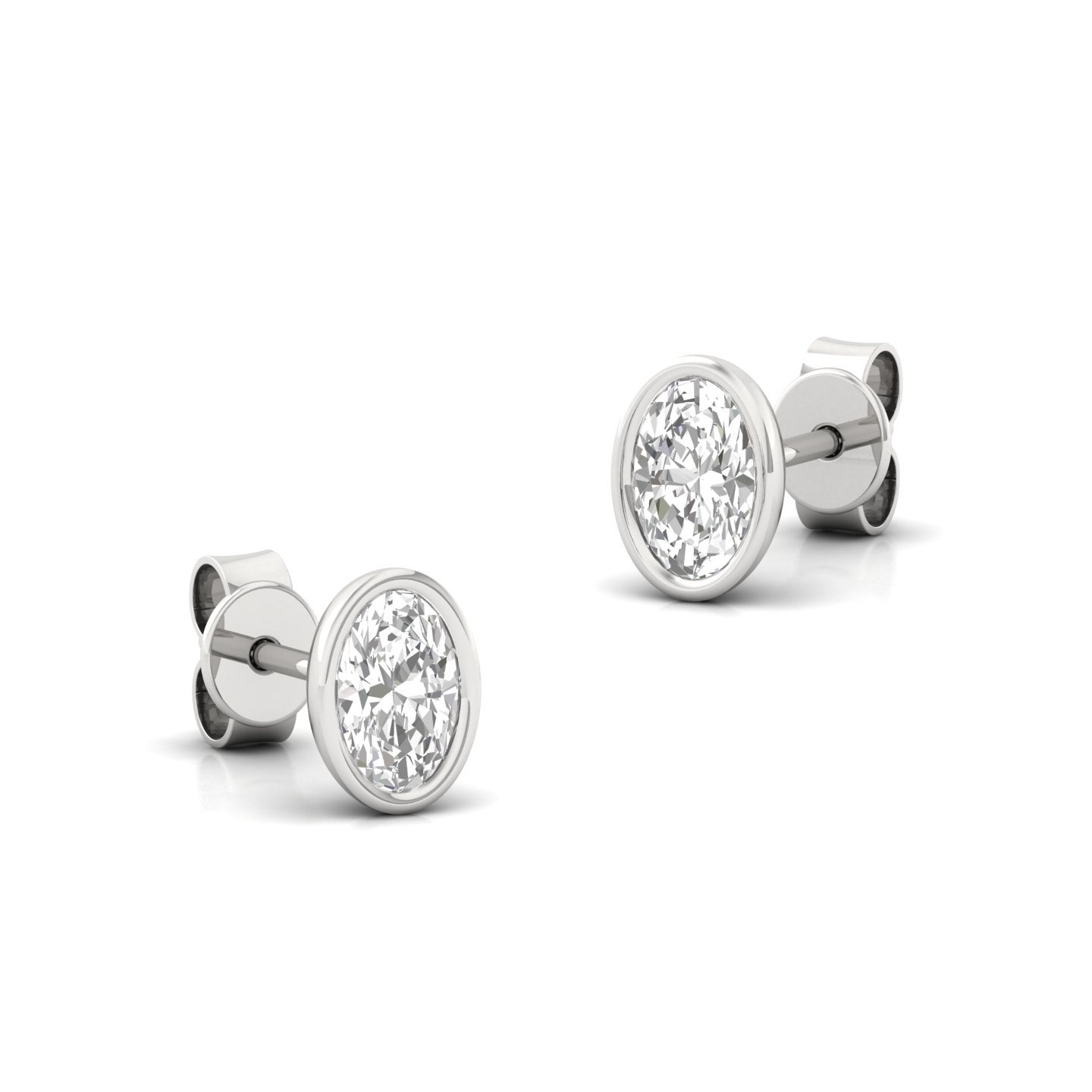 Oval Bezel Set Diamond Stud Earrings | Lab Grown Diamond Earrings | Silver | 10K | 14K | 18K - View 3