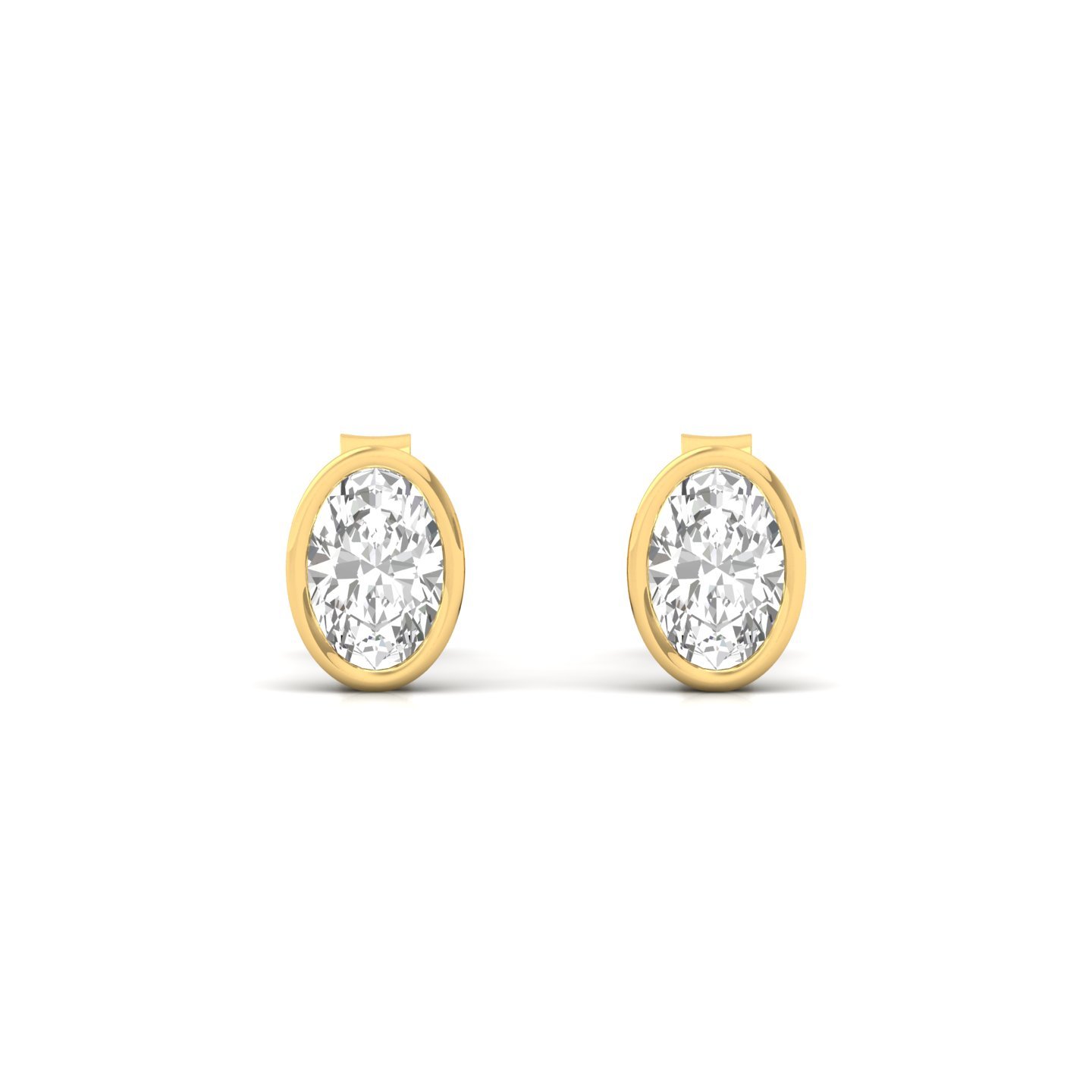 Oval Bezel Set Diamond Stud Earrings | Lab Grown Diamond Earrings | Silver | 10K | 14K | 18K - View 2