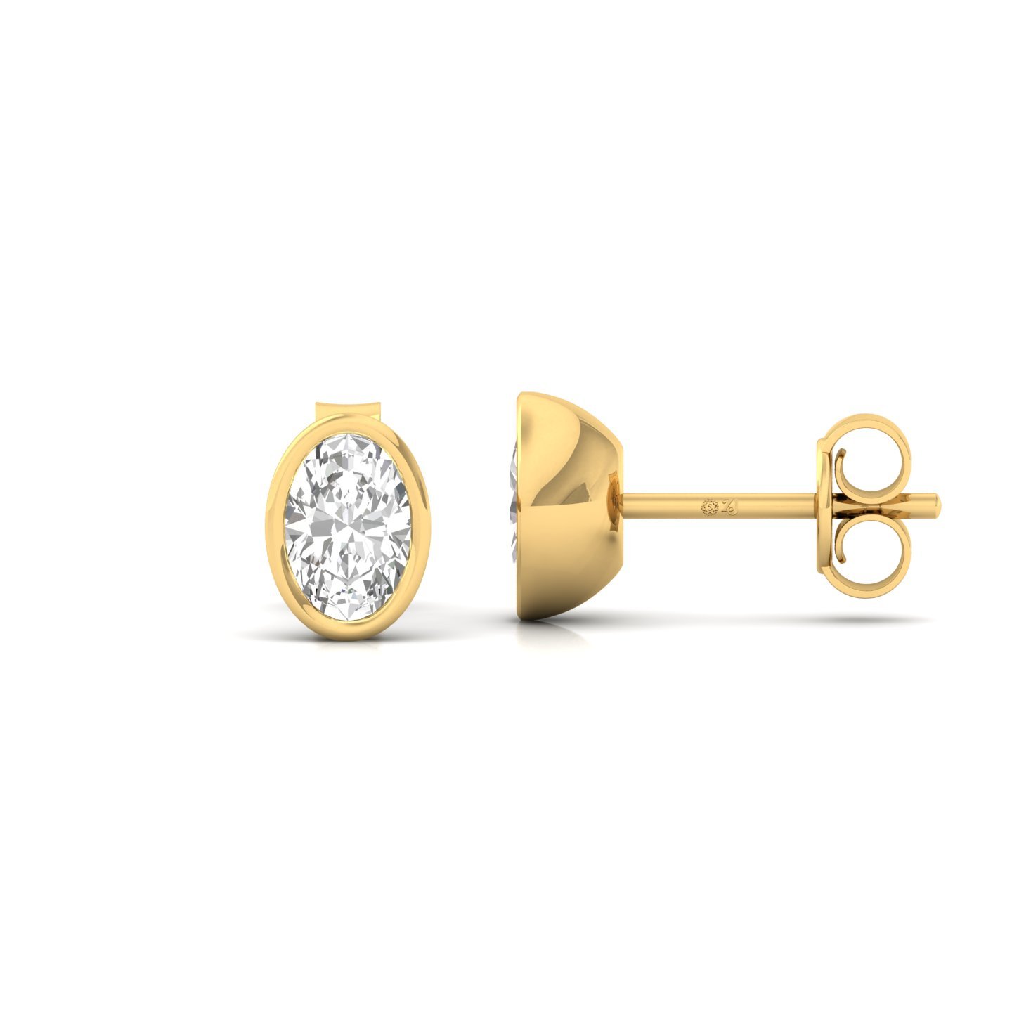 Oval Bezel Set Diamond Stud Earrings | Lab Grown Diamond Earrings | Silver | 10K | 14K | 18K - Gold Main View