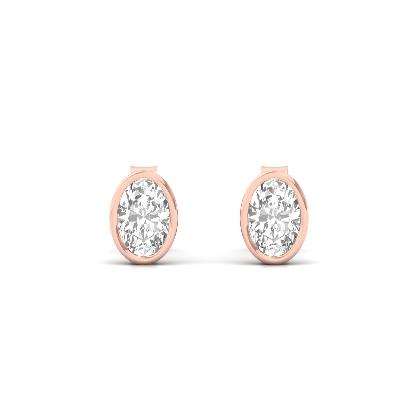Oval Bezel Set Diamond Stud Earrings | Lab Grown Diamond Earrings | Silver | 10K | 14K | 18K - View 2