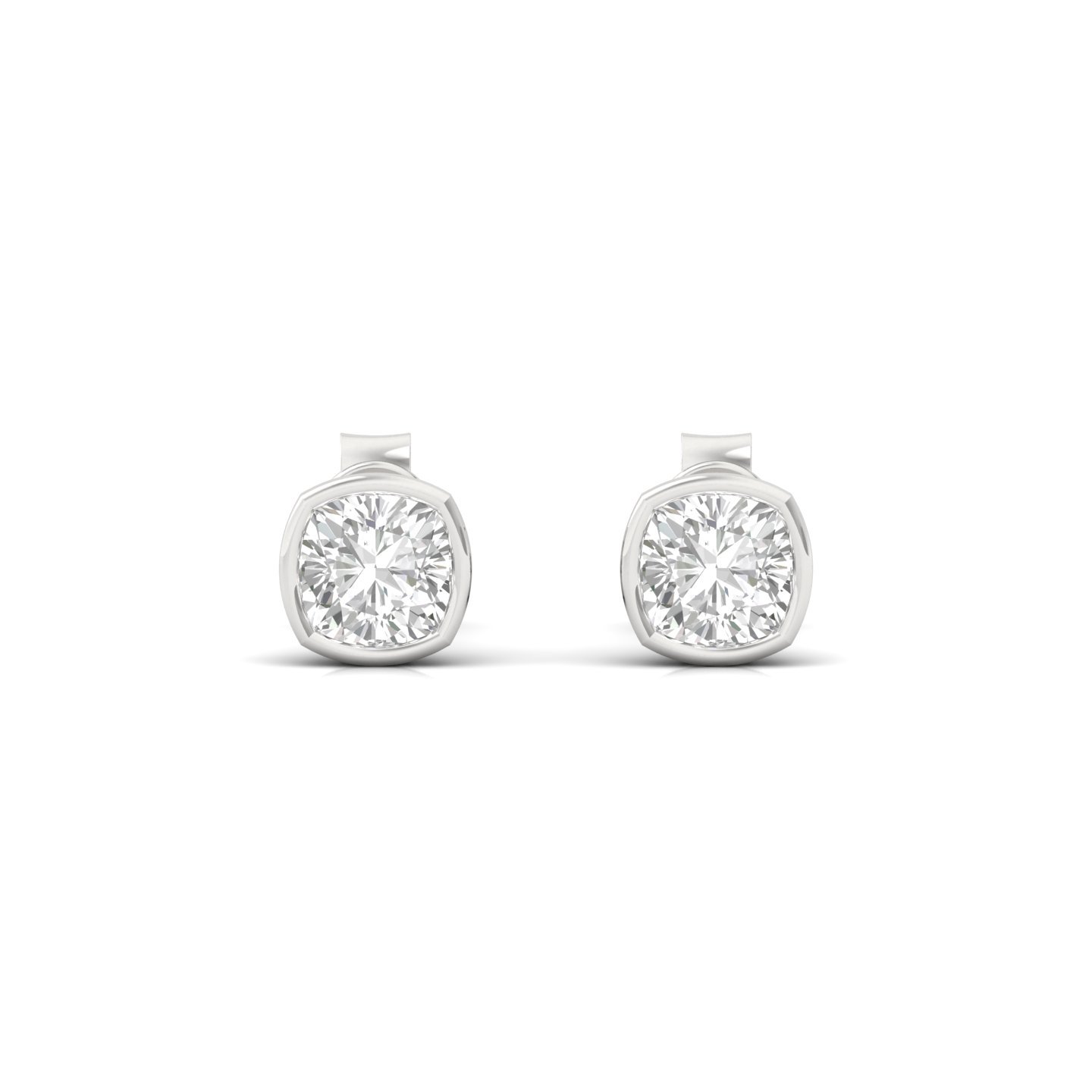 Cushion Bezel Set Diamond Stud Earrings | Lab Grown Diamond Earrings | Silver | 10K | 14K | 18K - View 2