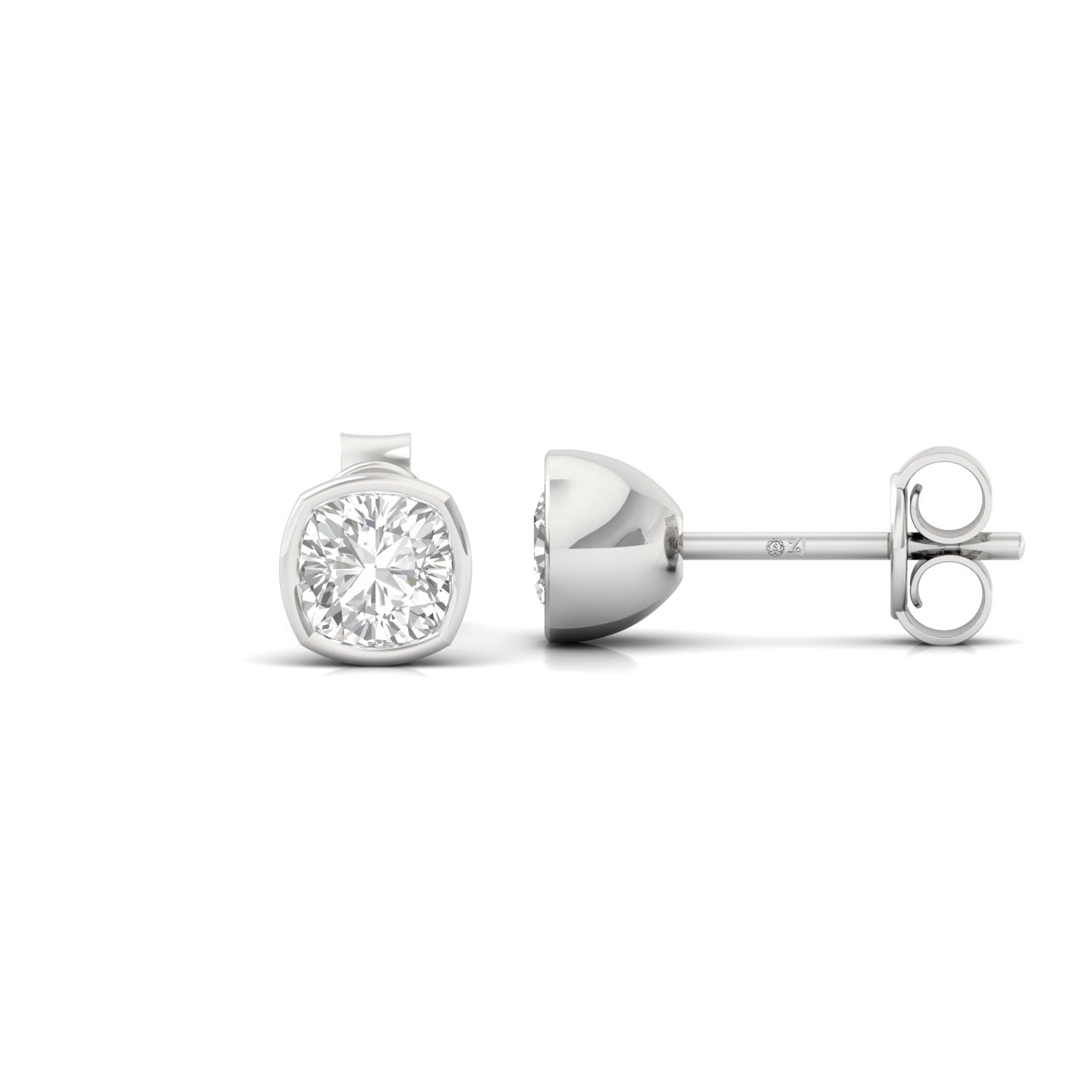 Cushion Bezel Set Diamond Stud Earrings | Lab Grown Diamond Earrings | Silver | 10K | 14K | 18K - Main View