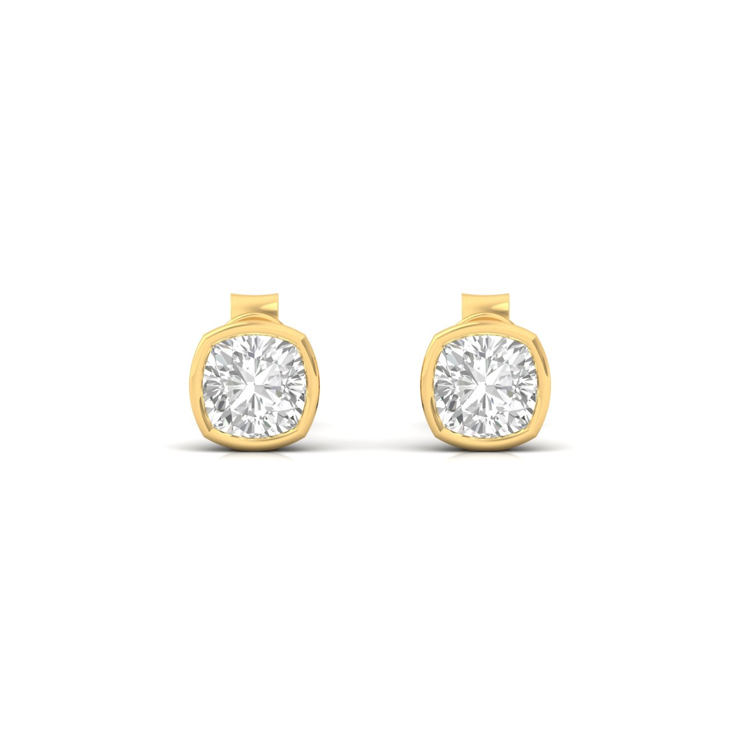 Cushion Bezel Set Diamond Stud Earrings | Lab Grown Diamond Earrings | Silver | 10K | 14K | 18K - View 2