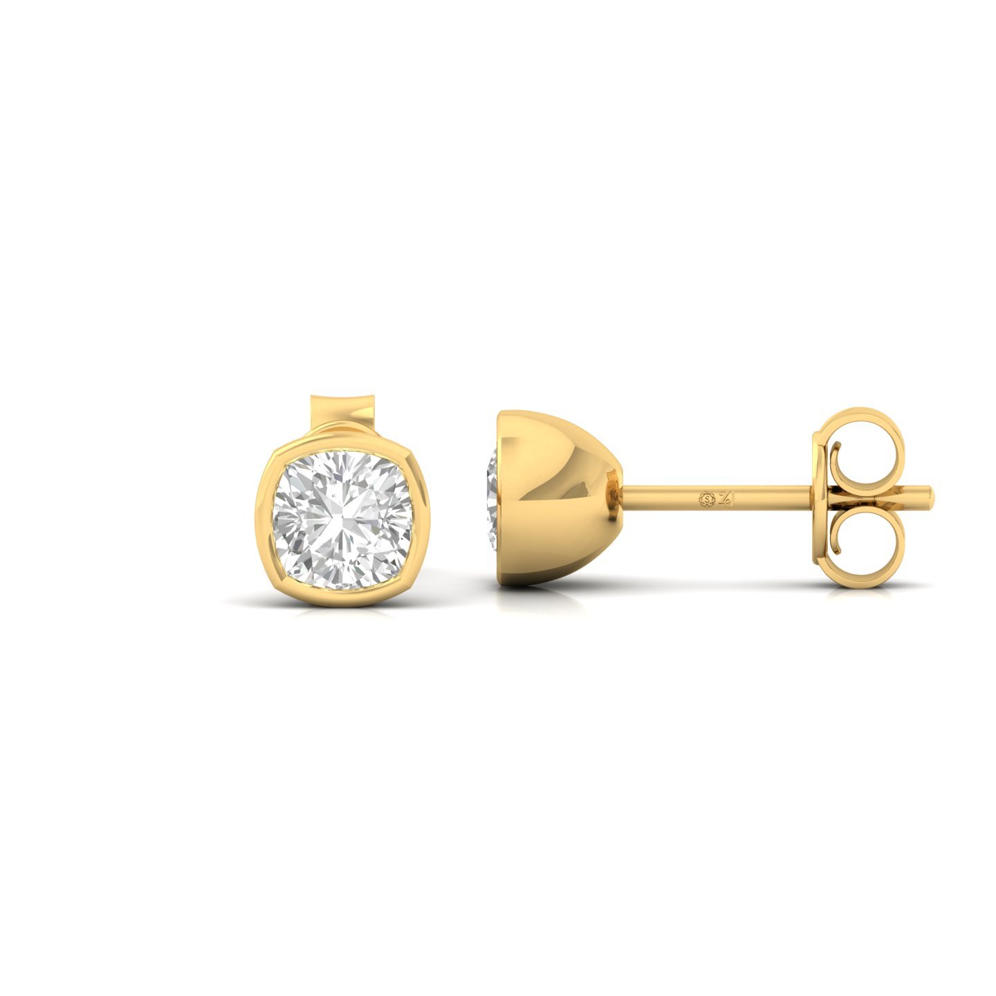 Cushion Bezel Set Diamond Stud Earrings | Lab Grown Diamond Earrings | Silver | 10K | 14K | 18K - Gold Main View