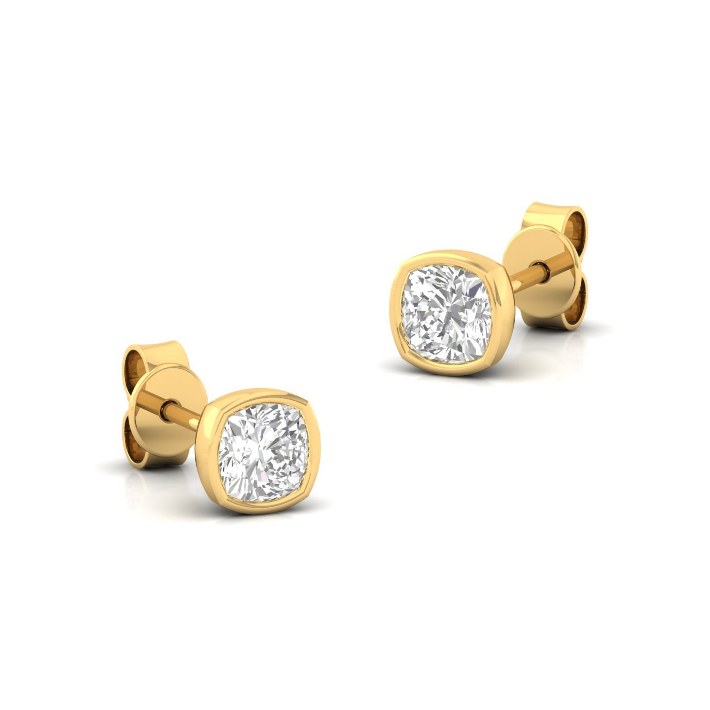 Cushion Bezel Set Diamond Stud Earrings | Lab Grown Diamond Earrings | Silver | 10K | 14K | 18K - View 3