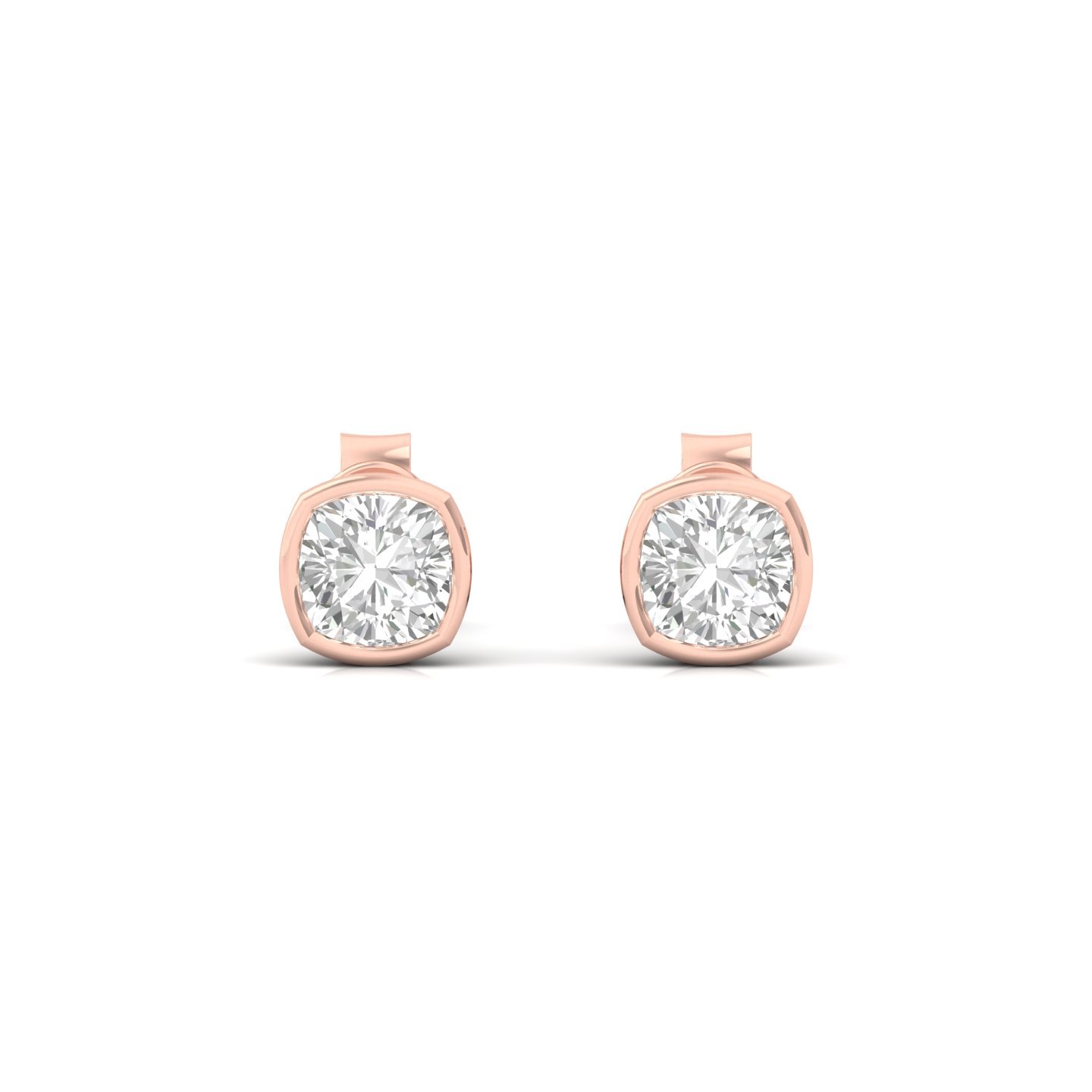 Cushion Bezel Set Diamond Stud Earrings | Lab Grown Diamond Earrings | Silver | 10K | 14K | 18K - View 2
