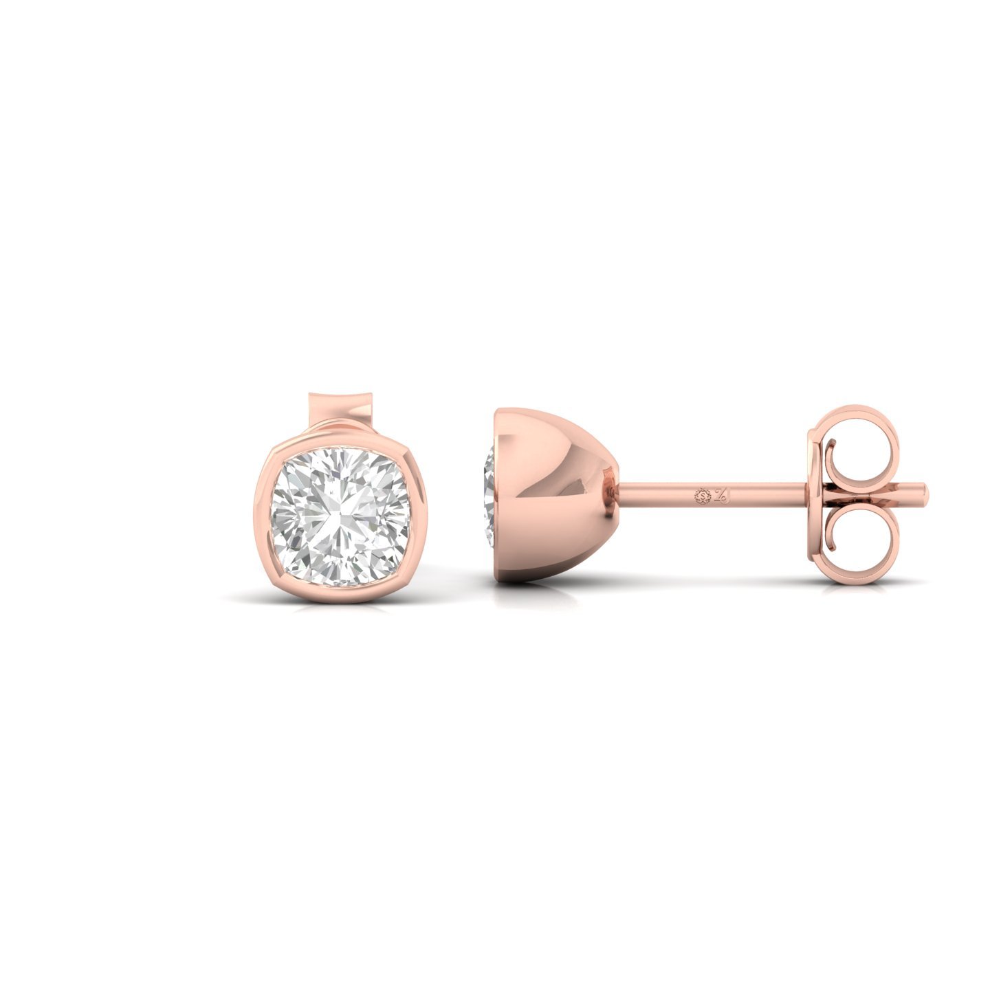 Cushion Bezel Set Diamond Stud Earrings | Lab Grown Diamond Earrings | Silver | 10K | 14K | 18K - Rose Gold Main View