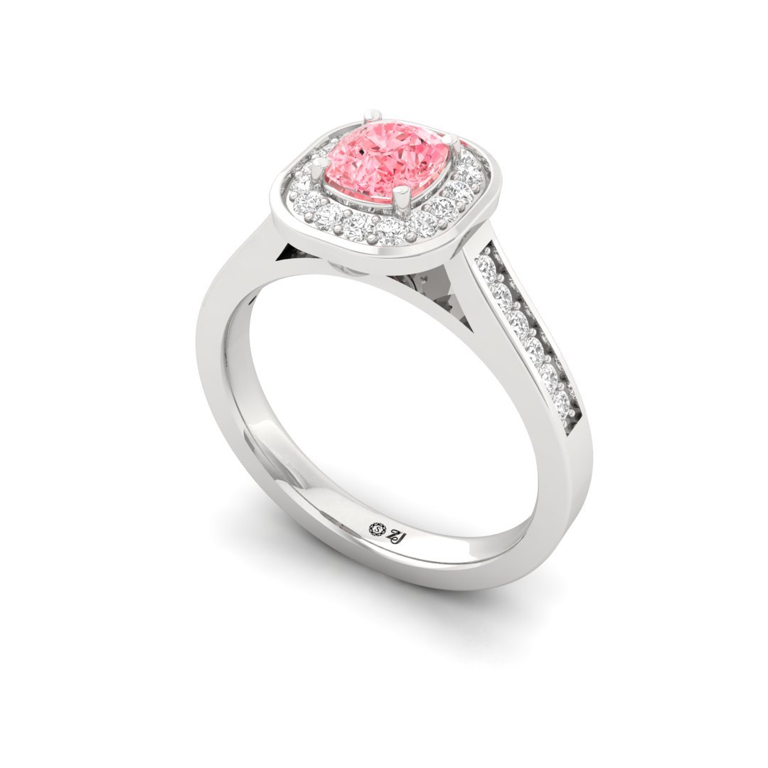 Halo Cushion Pink Diamond Engagement Ring | Lab Grown Diamond | Silver | 10K | 14K | 18K - View 2