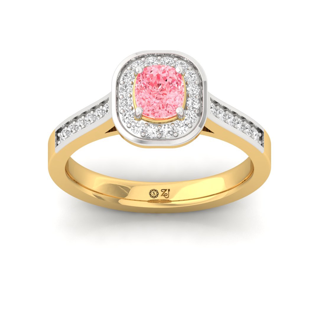 Halo Cushion Pink Diamond Engagement Ring | Lab Grown Diamond | Silver | 10K | 14K | 18K - Gold Main View