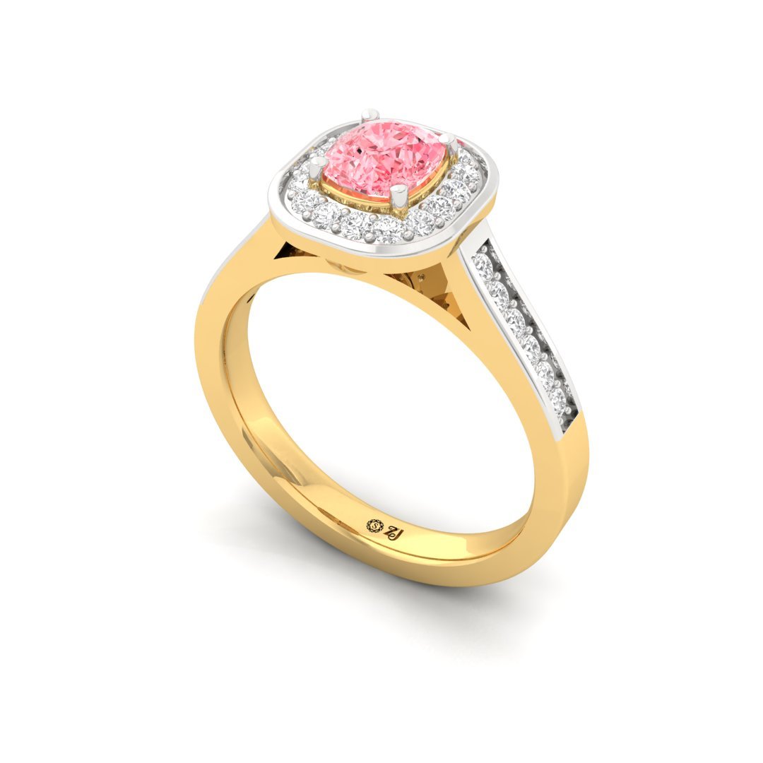 Halo Cushion Pink Diamond Engagement Ring | Lab Grown Diamond | Silver | 10K | 14K | 18K - View 2
