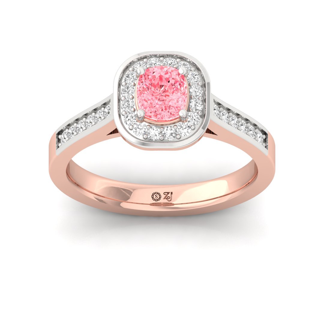 Halo Cushion Pink Diamond Engagement Ring | Lab Grown Diamond | Silver | 10K | 14K | 18K - Rose Gold Main View