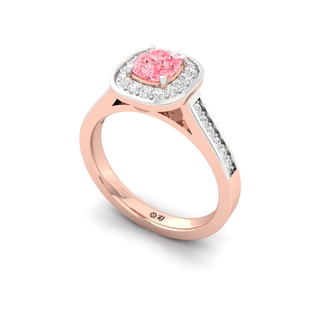 Halo Cushion Pink Diamond Engagement Ring | Lab Grown Diamond | Silver | 10K | 14K | 18K - View 2