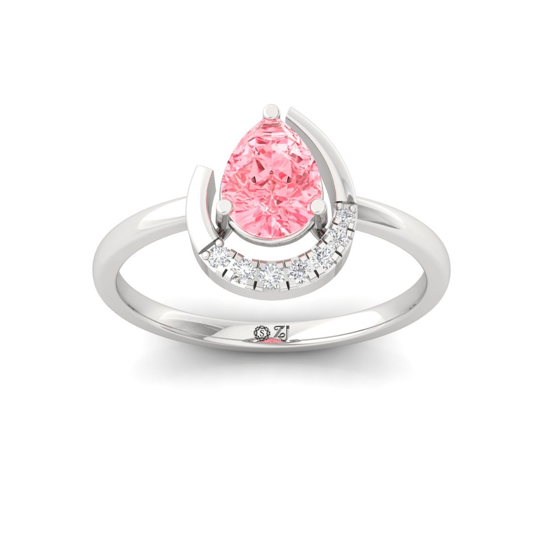 Pear Cut Pink Diamond Halo Ring | Lab Grown Diamond | Silver | 10K | 14K | 18K - Main View