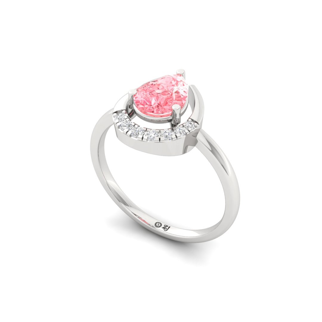 Pear Cut Pink Diamond Halo Ring | Lab Grown Diamond | Silver | 10K | 14K | 18K - View 2
