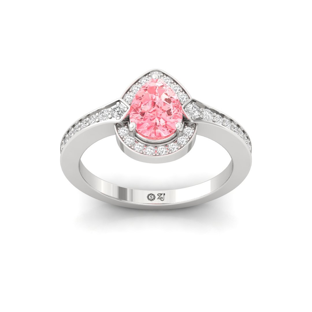 Pink Pear Cut Diamond Halo Ring | Lab Grown Diamond | Silver | 10K | 14K | 18K - Main View