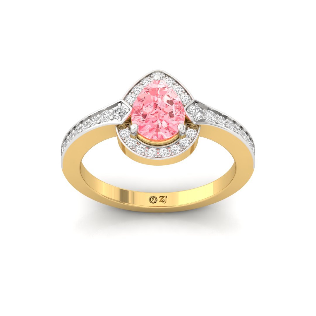 Pink Pear Cut Diamond Halo Ring | Lab Grown Diamond | Silver | 10K | 14K | 18K - Gold Main View
