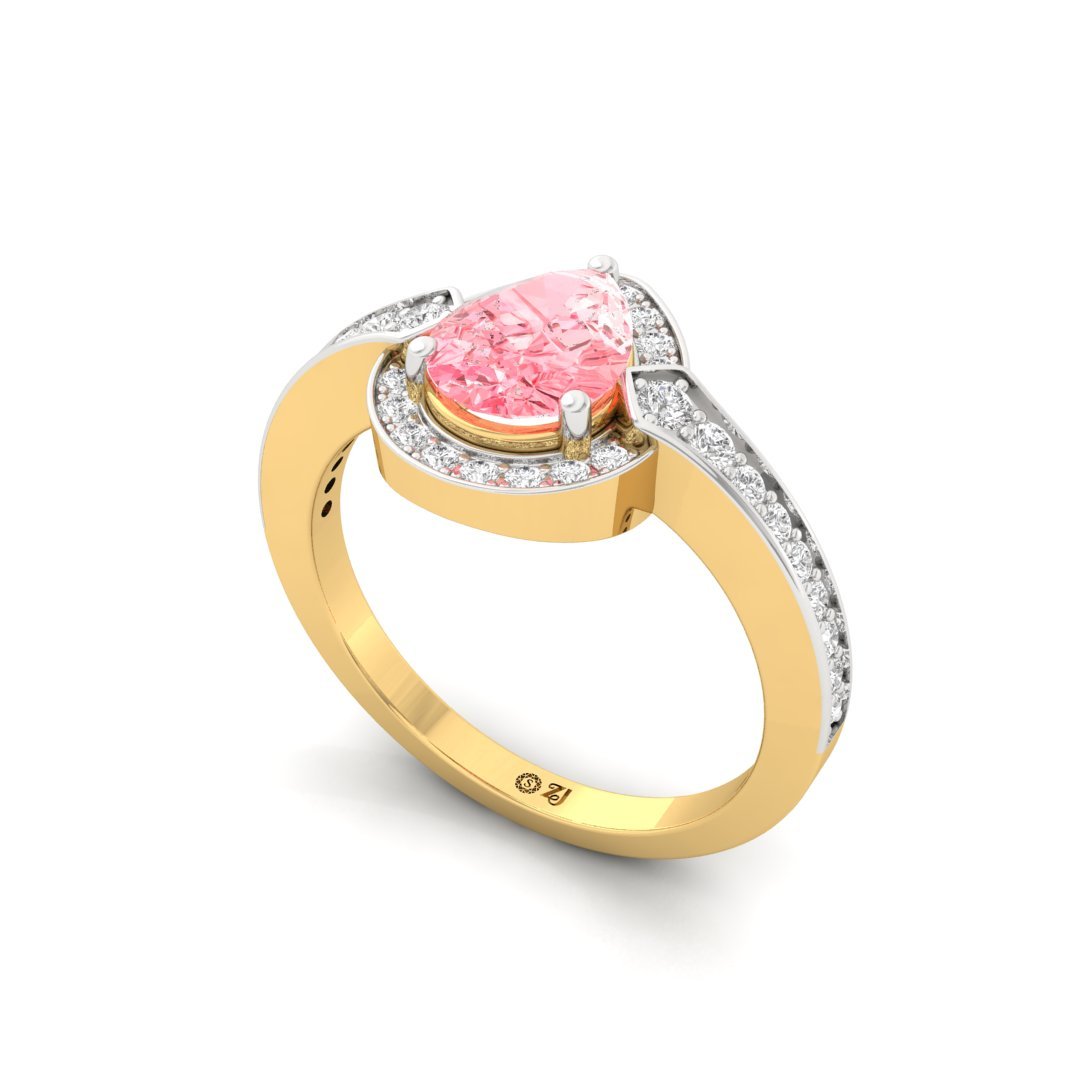 Pink Pear Cut Diamond Halo Ring | Lab Grown Diamond | Silver | 10K | 14K | 18K - View 2