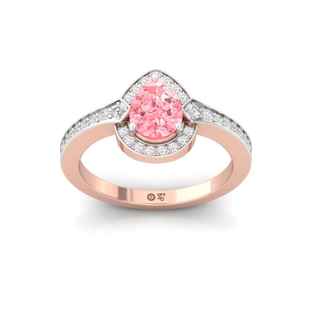 Pink Pear Cut Diamond Halo Ring | Lab Grown Diamond | Silver | 10K | 14K | 18K - Rose Gold Main View